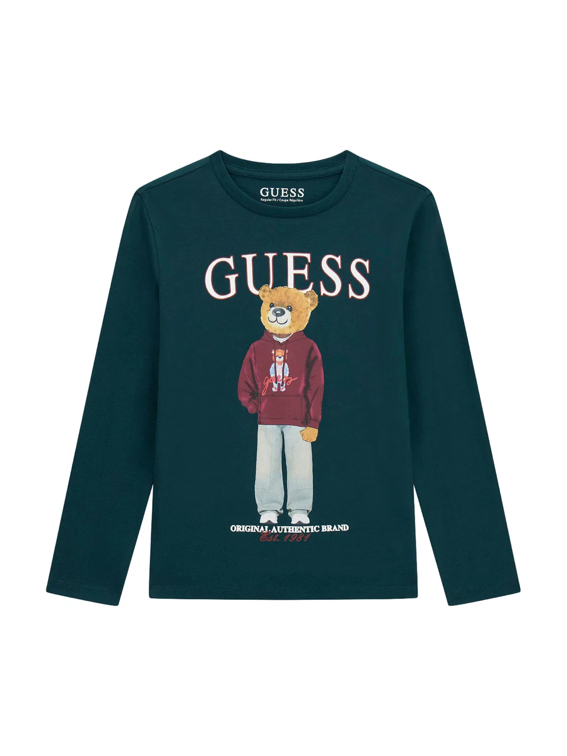 Лонгслив стандартного кроя для мальчика Guess, темно-зеленый