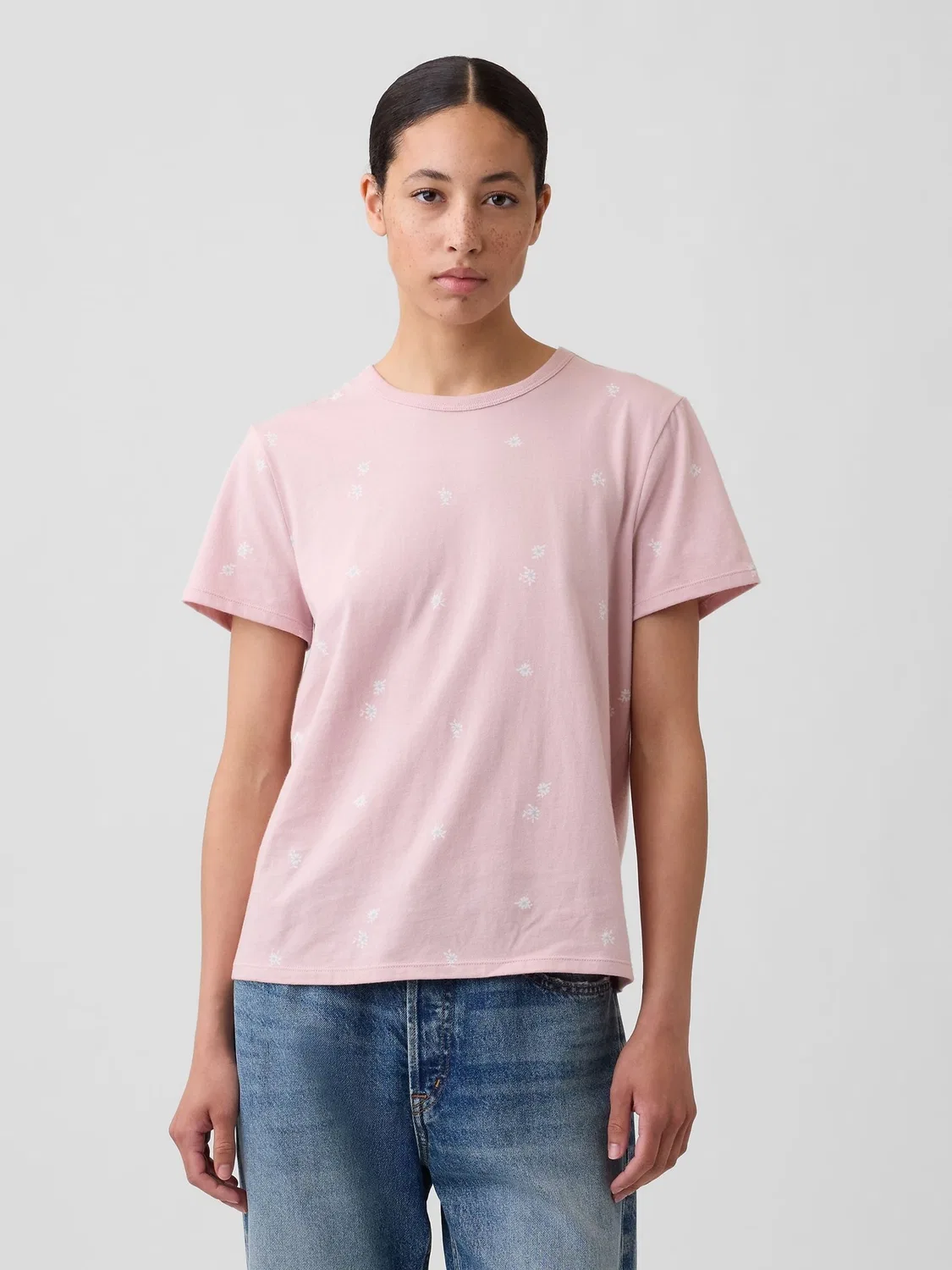 Футболка с круглым вырезом, Pink Floral Gap, розовый