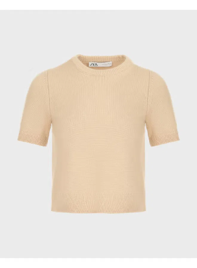Пуловер с коротким рукавом Zara, светлый хаки