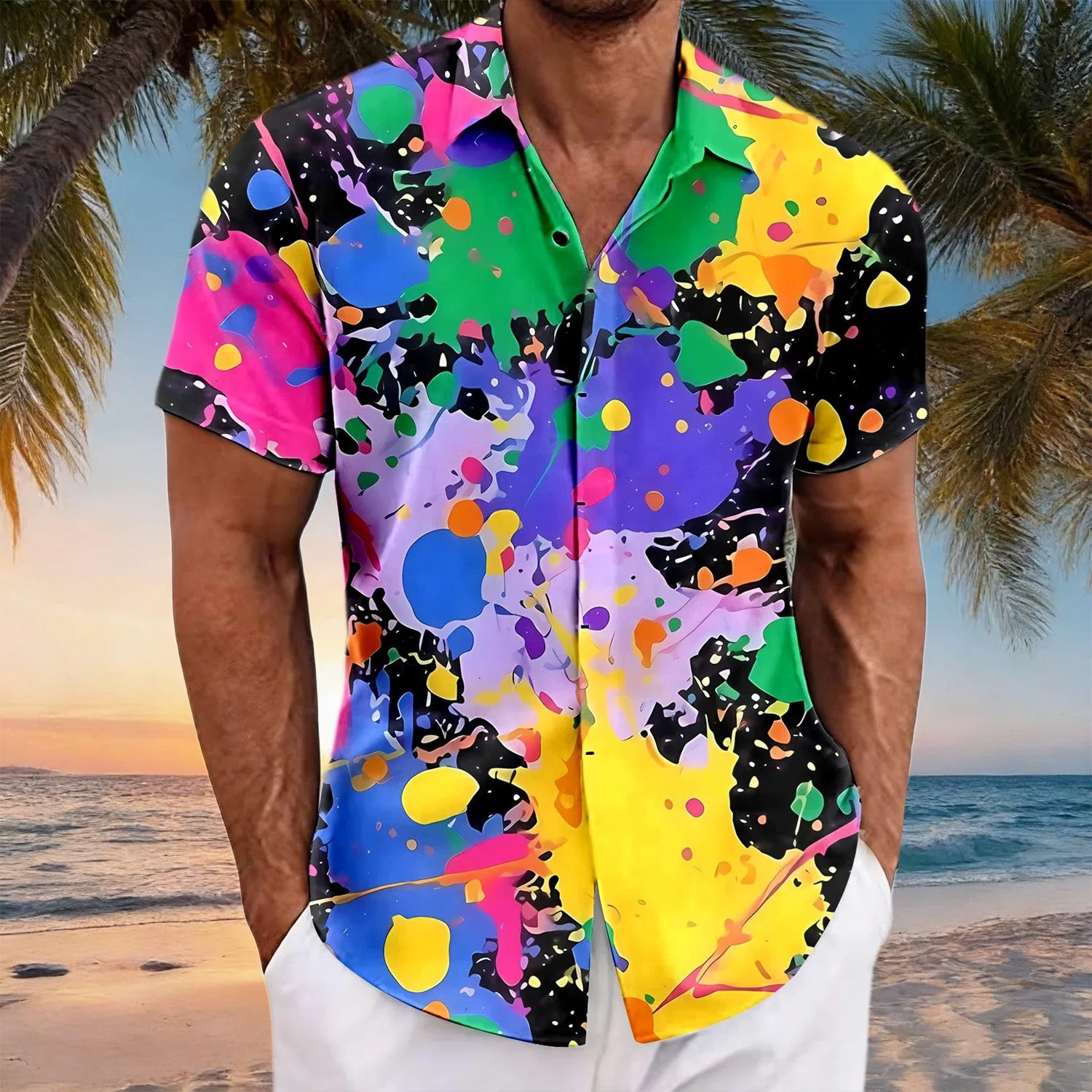 Мужская рубашка с коротким рукавом на пуговицах, Multicolor-12 — фото 2
