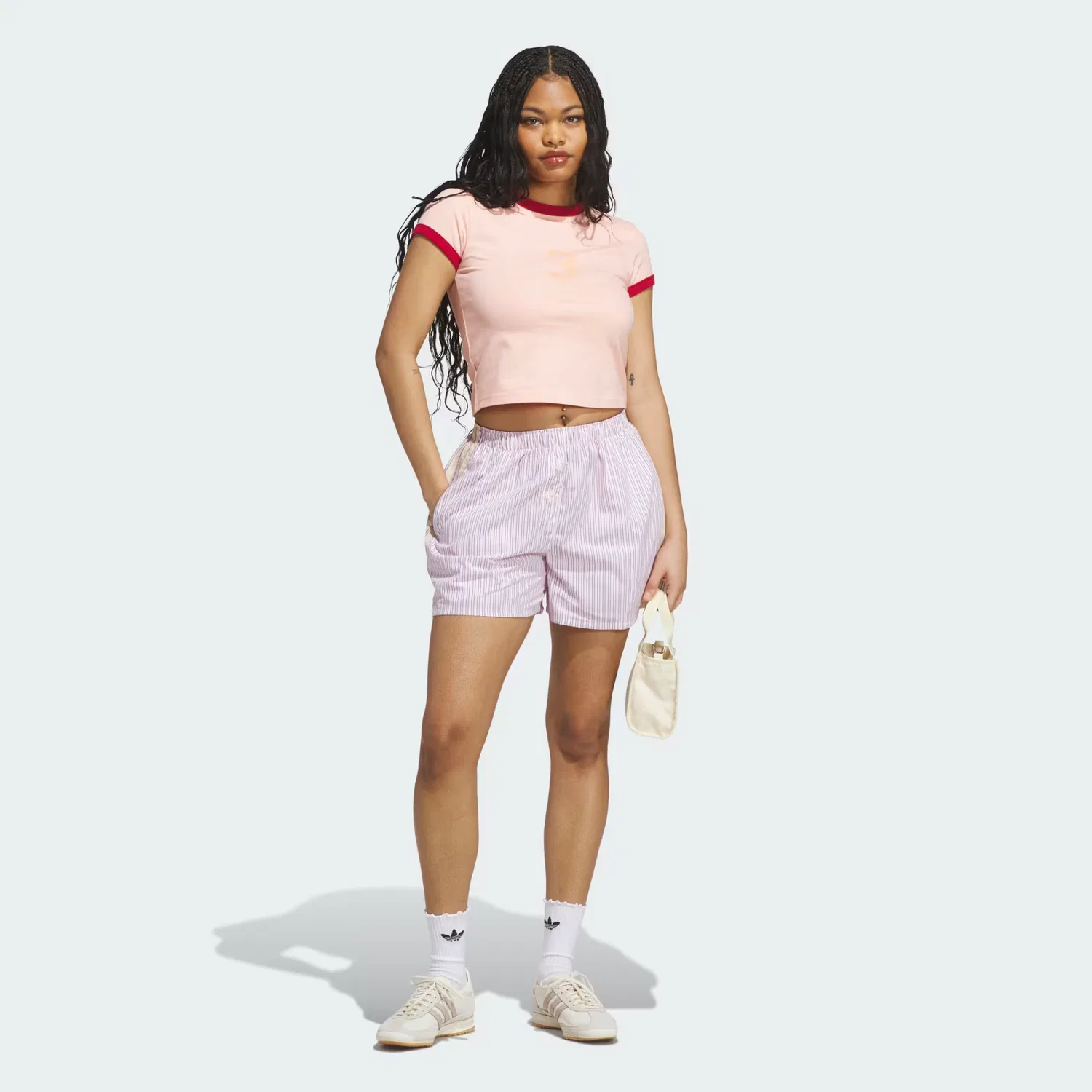 Женская футболка-беби-ти с графическим принтом GRAPHIC RINGER BABY TEE Adidas Originals, ярко-розовый — фото 3