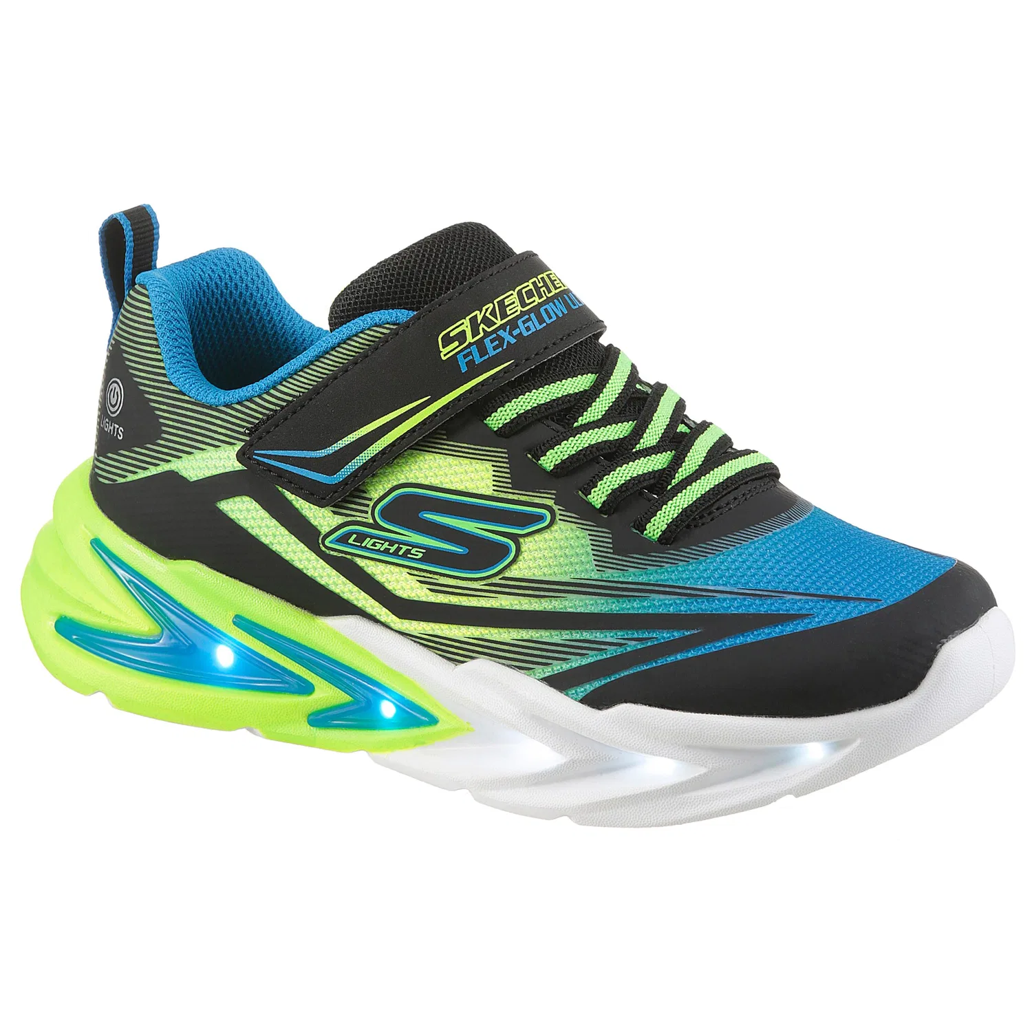 Детские кроссовки с подсветкой Skechers FLEX-GLOW ULTRA, Black/Neon Yellow