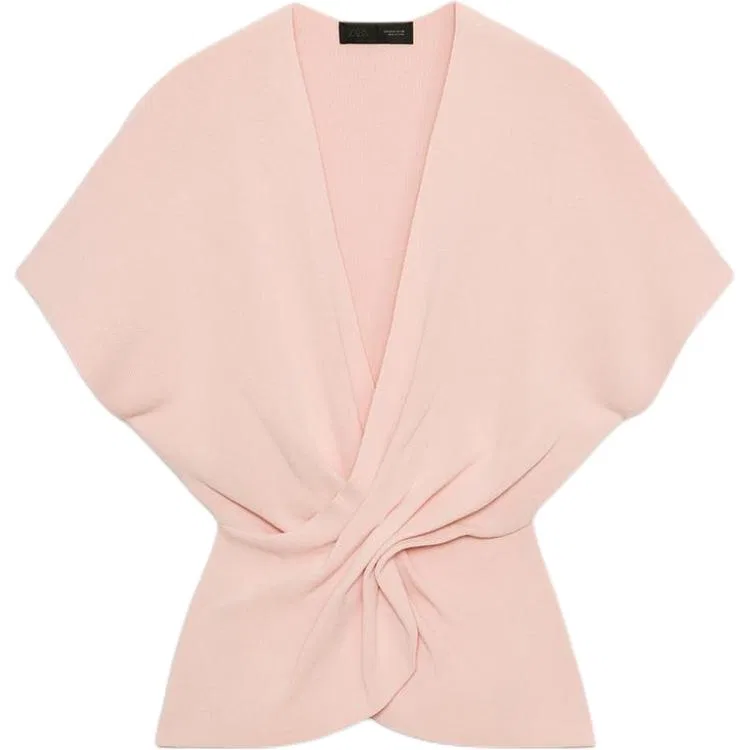 Женский вязаный свитер с V-образным вырезом Light Pink Red, ZARA