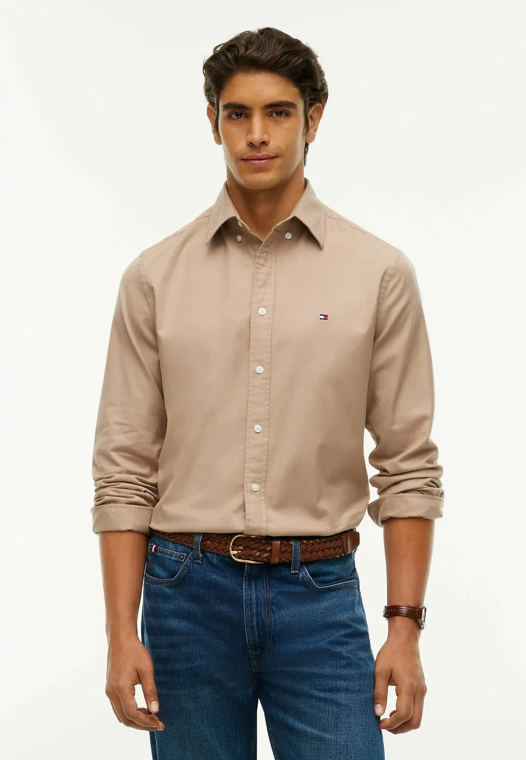 Рубашка из фланели Flex однотонная RF - рубашка Tommy Hilfiger, Coastal Taupe