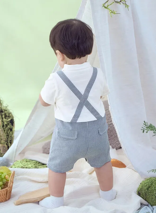 Боди-комбинезон с имитацией рубашки и подтяжек, модель Faux Suspenders, Dave & Bella, синий — фото 3