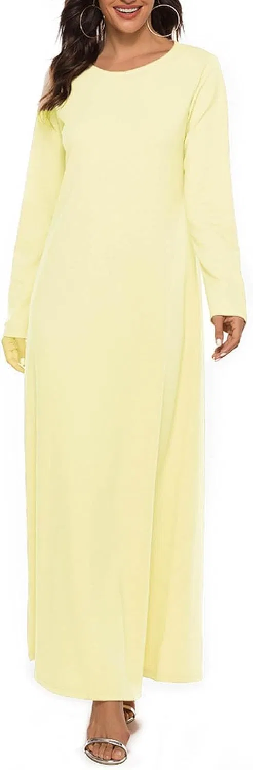 Женское платье-абайа оверсайз макси с круглым вырезом Kaftan Maxi Gown, Beige