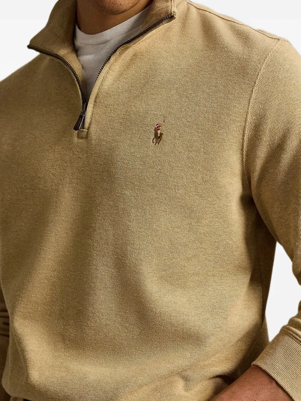 Свитер на молнии с вышитым логотипом Polo Ralph Lauren, бежевый — фото 4