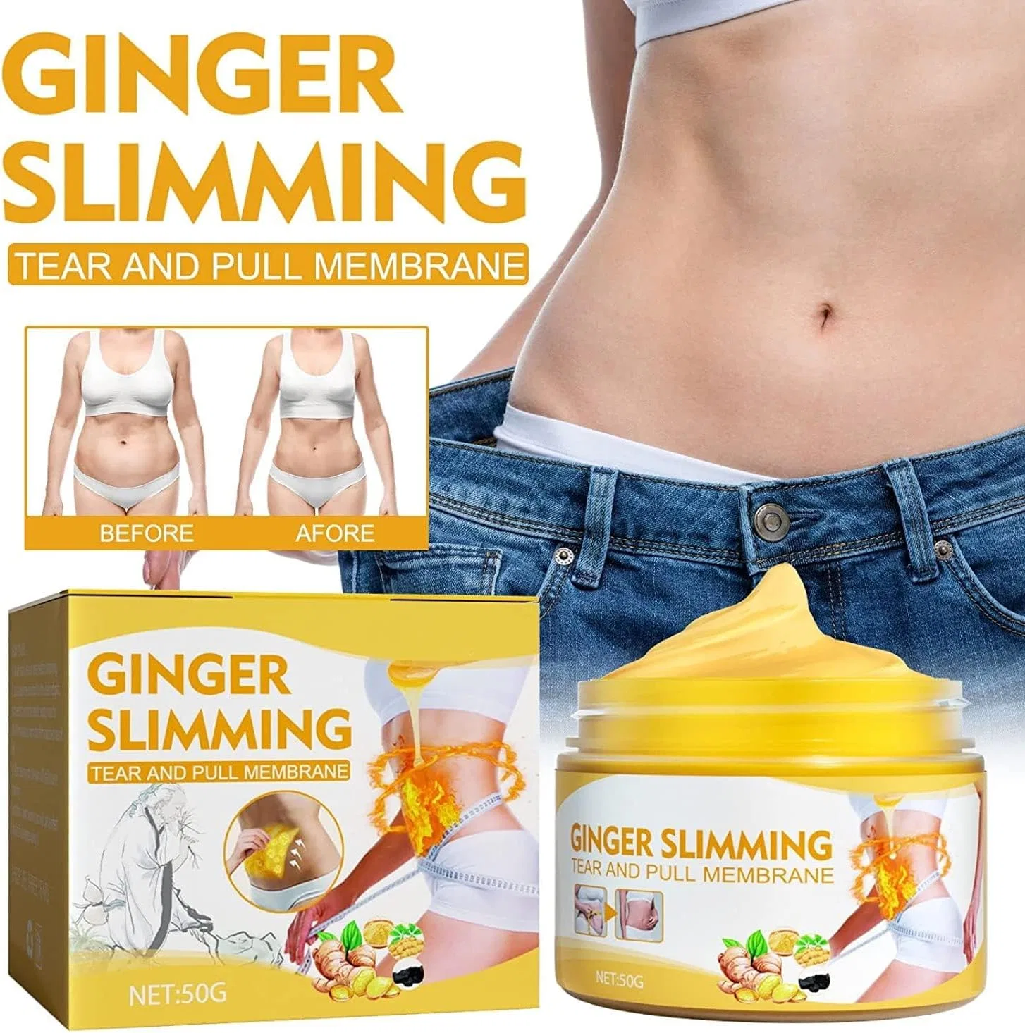 Крем для живота моделирующий, Ginger, sjfscqr, 2 шт., 50 г — фото 3