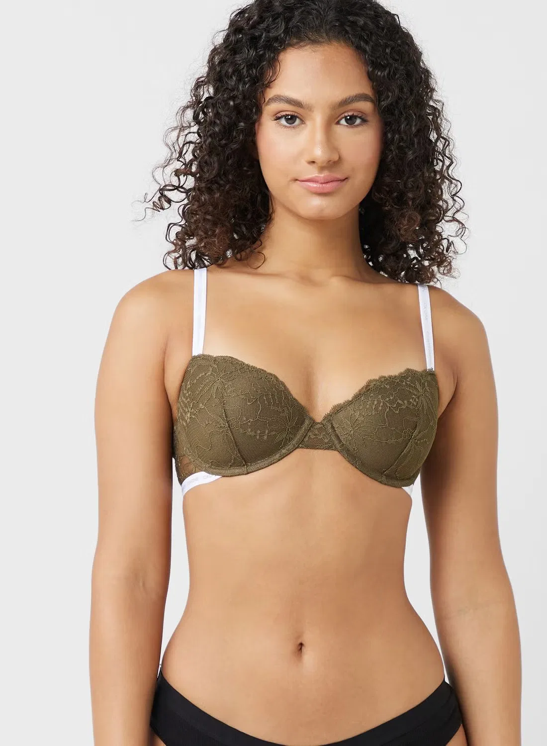 Бюстгальтер балконет с кружевом, Calvin Klein, оливковый — фото 4