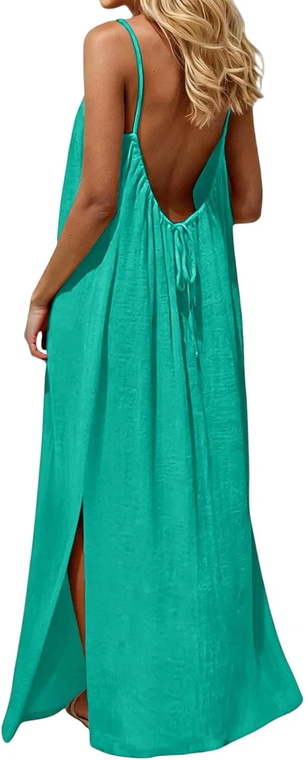 Женское летнее платье с открытой спиной на тонких бретелях, Mint Green