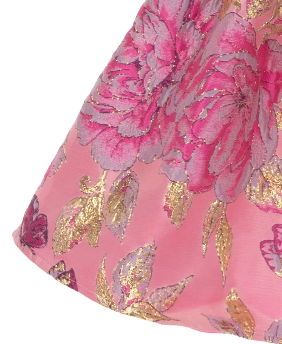 Платье из парчи с кап-рукавом, принт, модель Drop Waist Rare Editions, Pink — фото 4