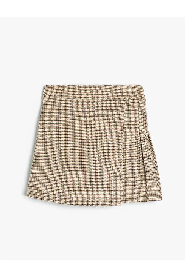 Детские шорты для девочек с плиссе, Basics, Koton, Camel Plaid