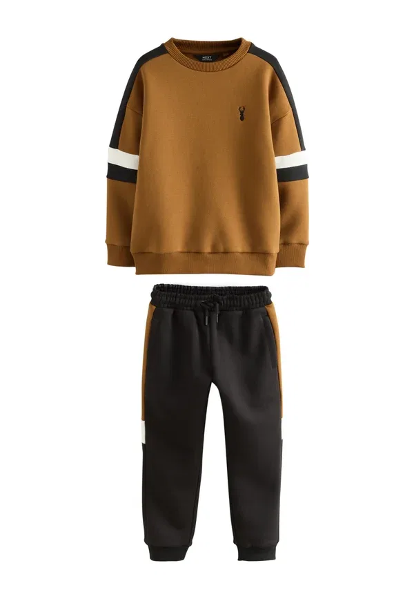 Комплект из худи и брюк, полосатый, Block crew set, Next, tan brown, светло-коричневый