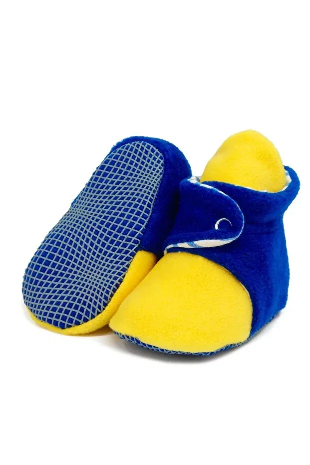 Детские тапочки для новорожденных хлопковые Non-Slip sole baby slippers ilkadım home booties anti-sweat organic cotton lined Ella Bonna, Yellow Navy Blue