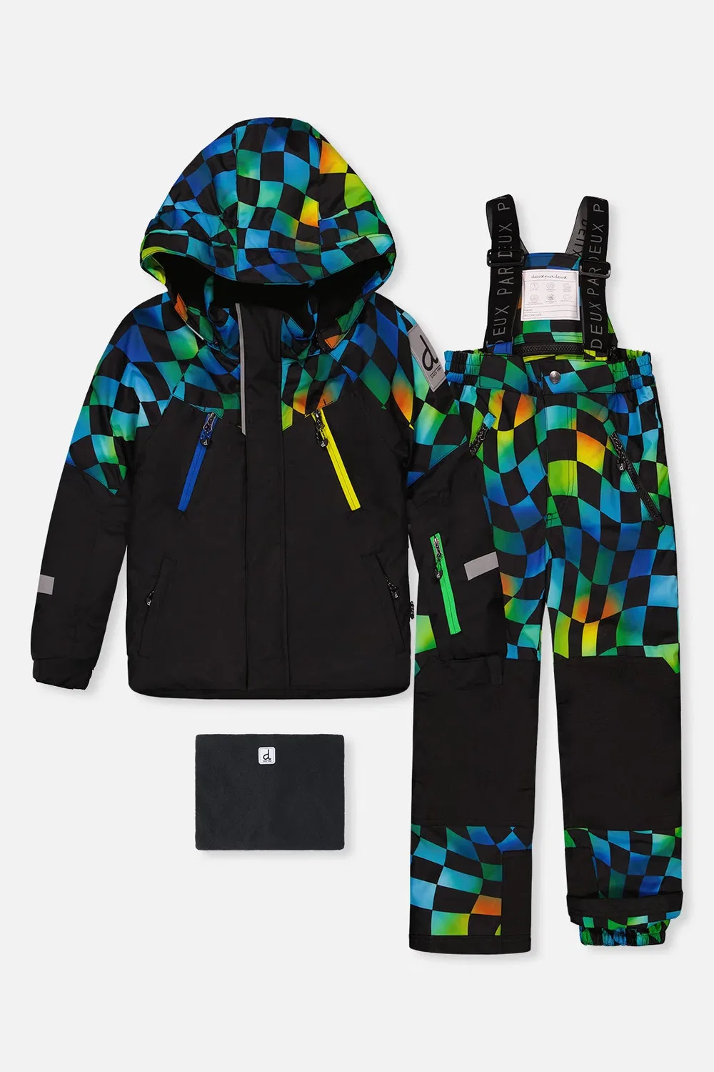 Детский зимний комбинезон из двух предметов с мембраной Deux par Deux, Green Yellow and Blue Checkerboard