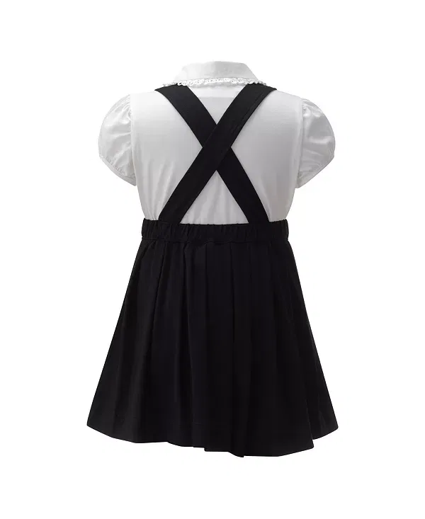 Детский комплект для девочек с коротким рукавом Eloise Jersey Blouse & Pinafore Set Rachel Riley, Black/White — фото 2