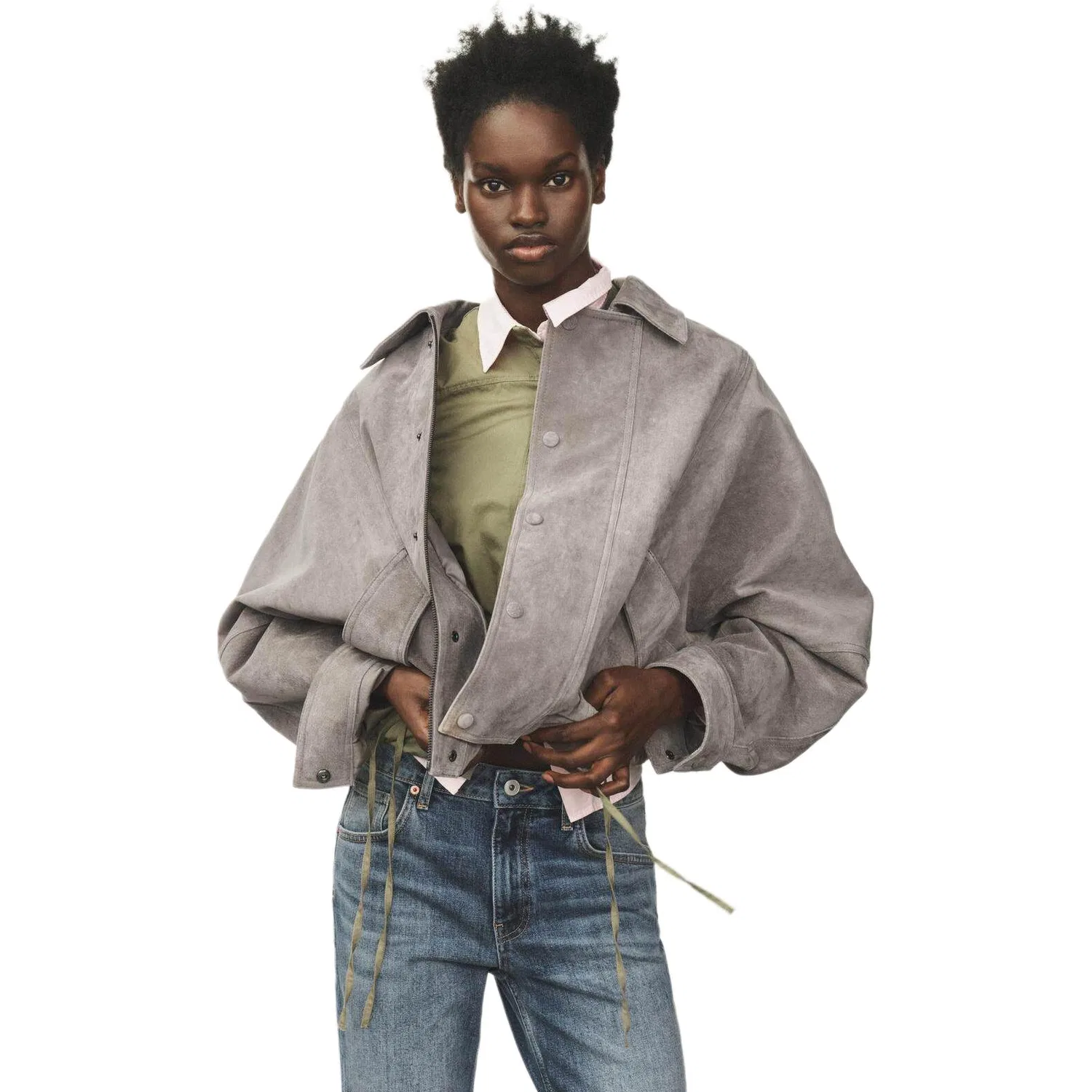 Женское пальто с лацканами Light Gray ZARA, Светло-серый — фото 4