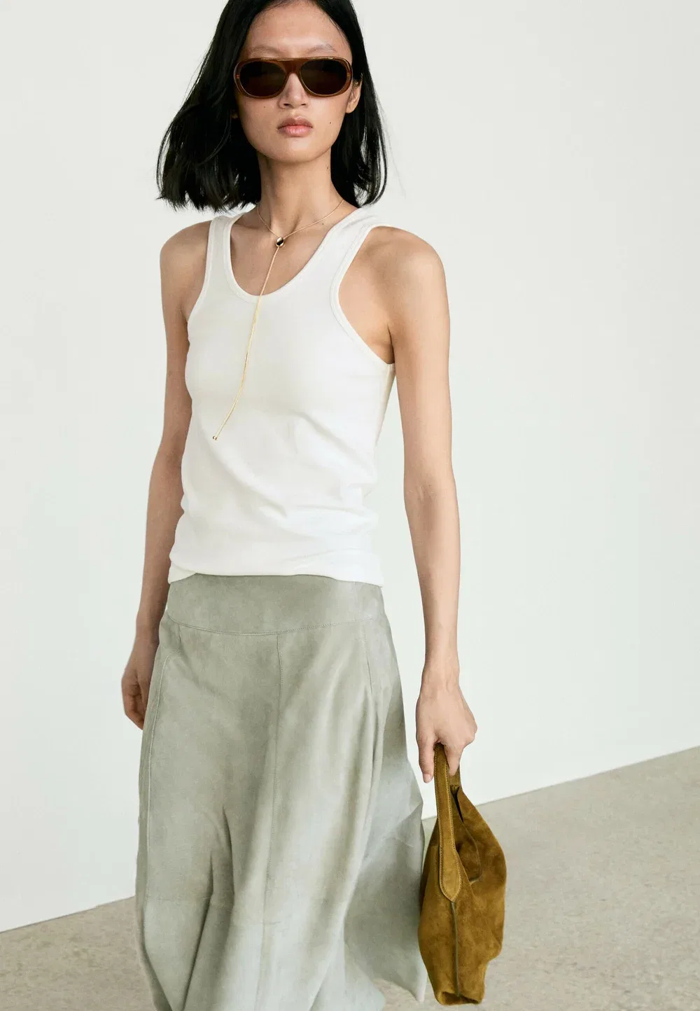Футболка с круглым вырезом из смесовой хлопковой ткани Massimo Dutti, White — фото 3
