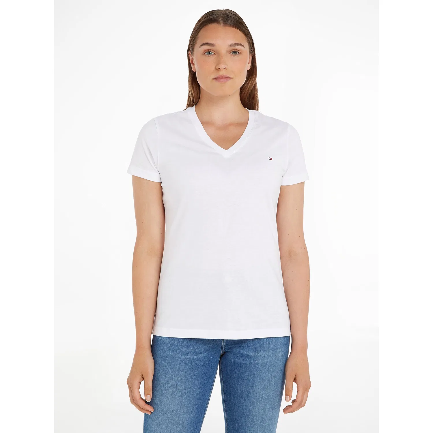 Женская приталенная футболка с V-образным вырезом Tommy Hilfiger, Classic White — фото 2