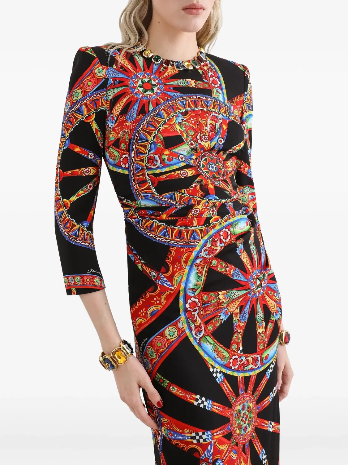 Платье Carretto-print из шелка Dolce & Gabbana, черный — фото 2