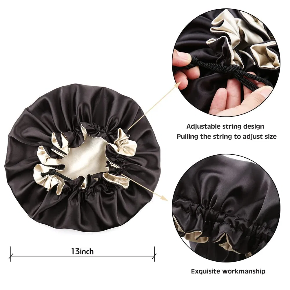 Шапочка для сна Satin Bonnet Set, Sent Hair, набор из 2 шт, Black/Champagne — фото 3