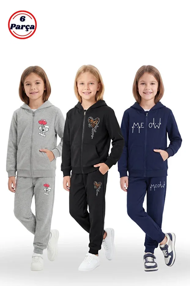 Детский комплект спортивных костюмов для девочек с принтом Fyk Kids, Gray-Black-Navy Blue
