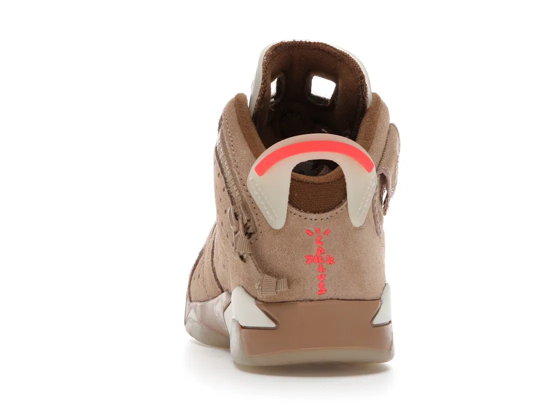 Детские кроссовки Lifestyle с принтом Jordan 6 Retro Travis Scott British Khaki, British Khaki/Sail-Bright Crimson — фото 4