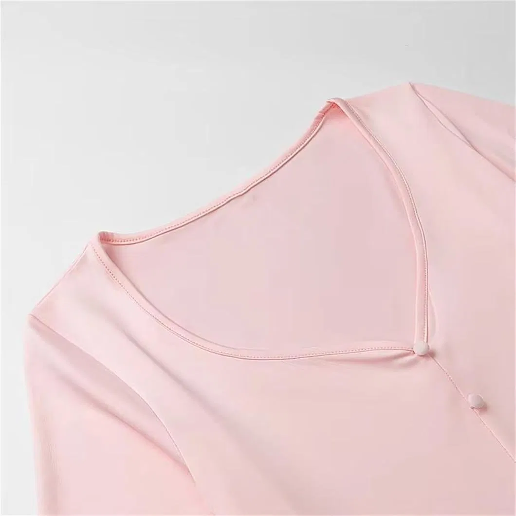 Женское мини-платье V-образным вырезом с асимметричными пуговицами Generic, Pink — фото 4