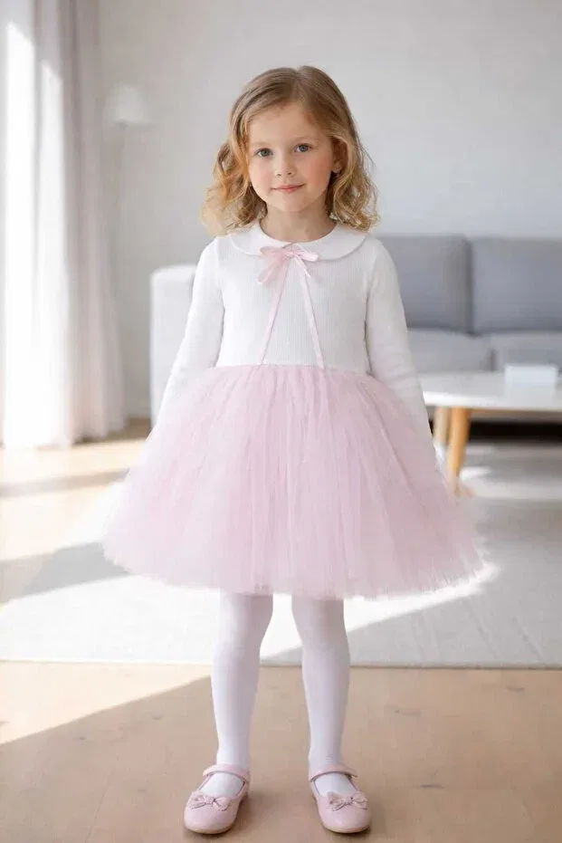 Детское платье для девочек с длинным рукавом Perla Şirin Şeyler Butiği, Pink-White