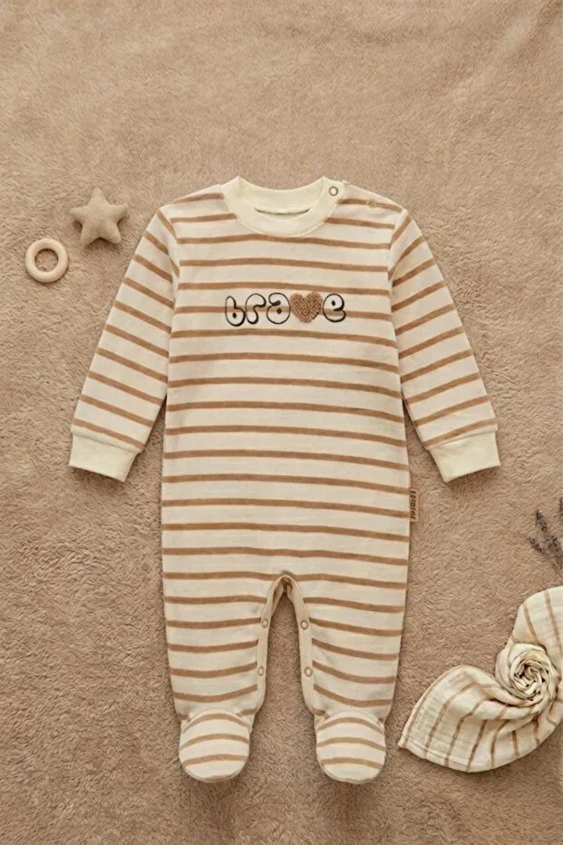 Детский комбинезон для мальчиков с принтом Deer patterned cotton 3-piece baby boy romper set Zumino, Beige — фото 3
