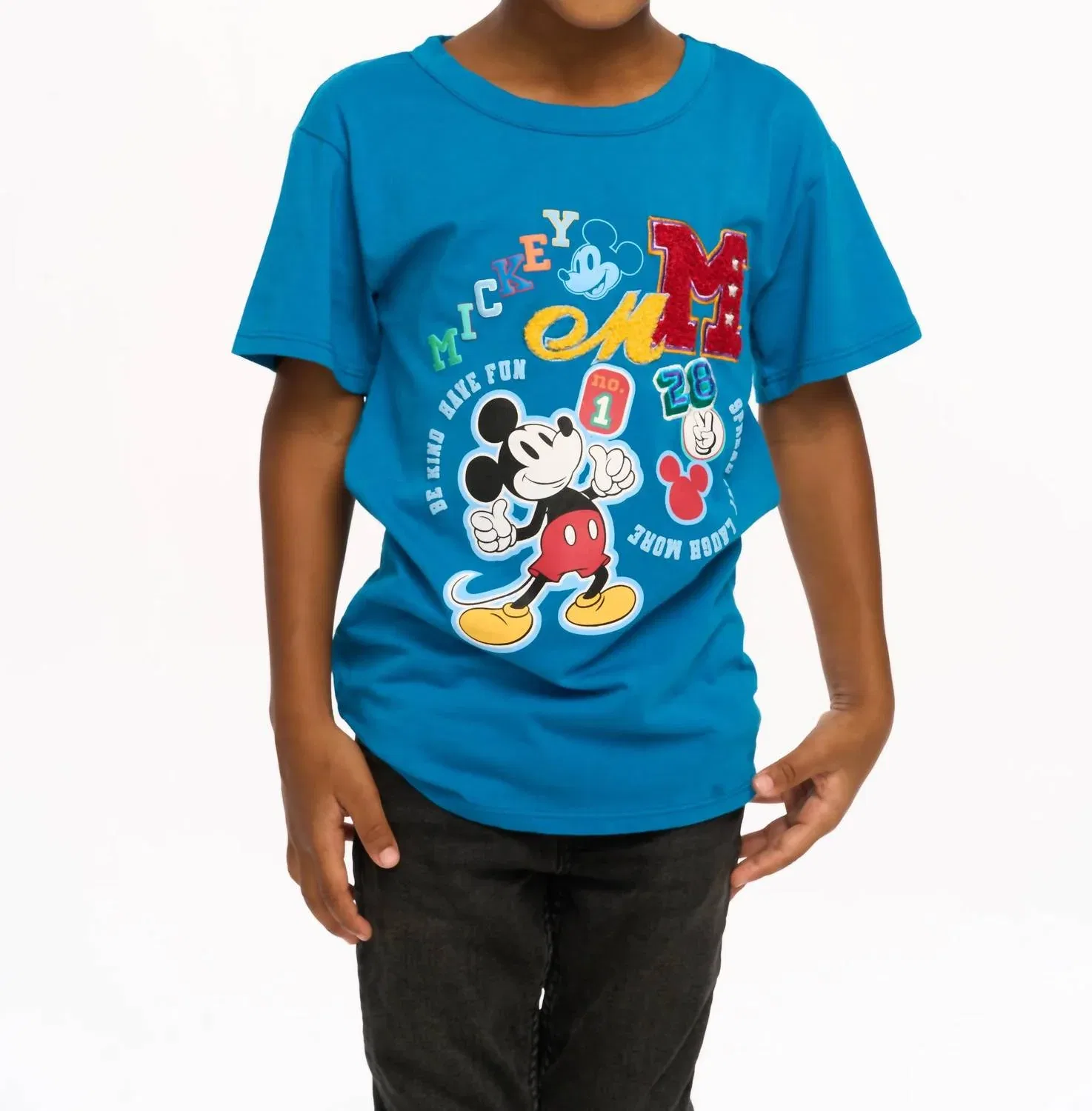 Детская футболка для мальчиков с коротким рукавом и вышивкой Mickey Mouse Varsity Chaser, Mykonos Blue