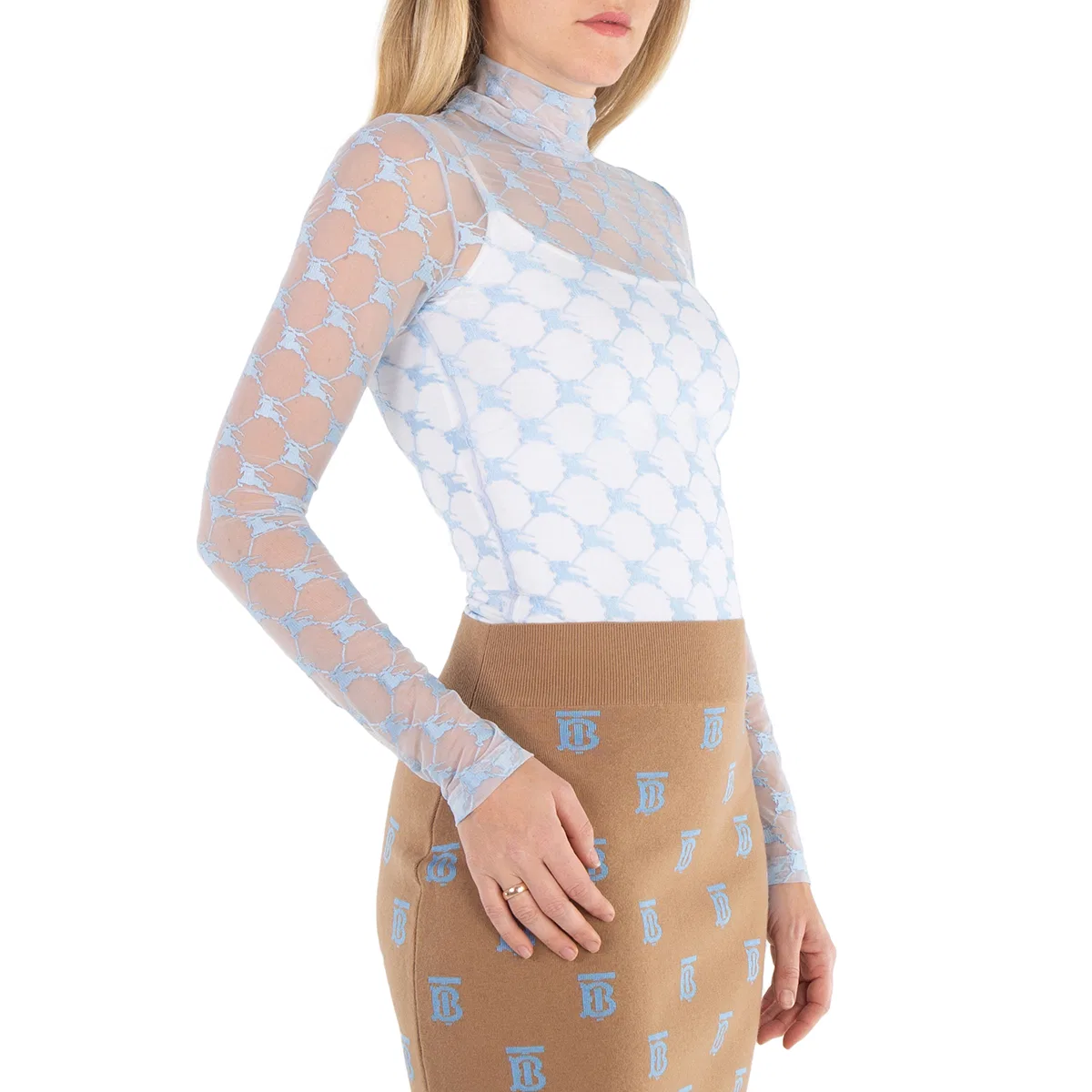 Боди из стрейч-тюля с принтом Glacier Blue Ekd Burberry, Glacier Blue Ip Pat — фото 2
