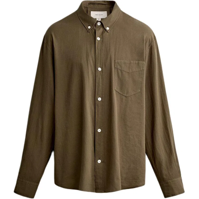 Мужская рубашка с лацканами прямая Dark Brown ZARA, Dark Brown