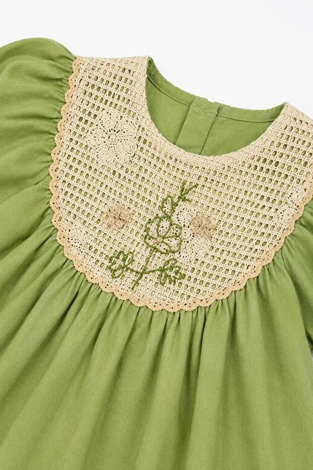Детское платье для девочек с кружевным воротником Oz Baby, Green — фото 2