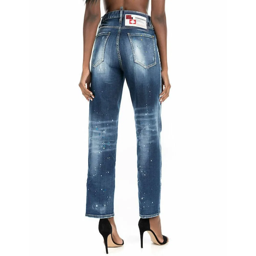 Женские джинсы свободного кроя с эффектом потертости Dsquared2, Blue — фото 3