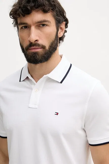 Поло хлопковое классическое Tommy Hilfiger, белый — фото 4