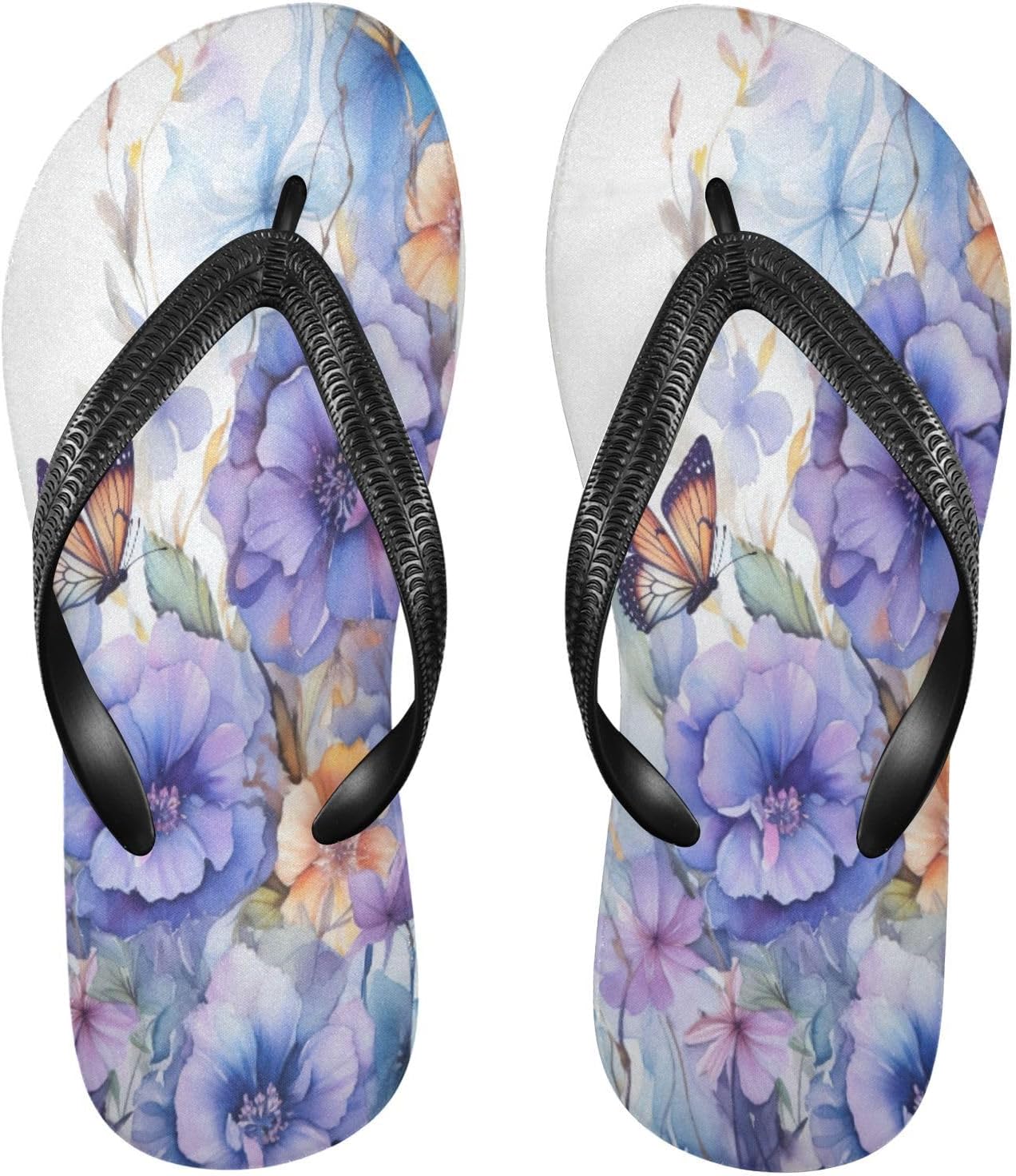 

Мужские летние шлепанцы с цветочным принтом и бабочкой, пляжные резиновые шлепанцы с противоскользящей подошвой для душа и прогулки Sinestour, Vintage Flowers Butterfly