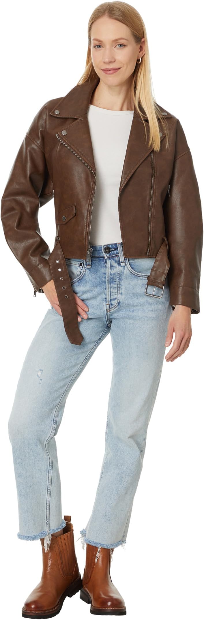 Куртка Levi's Relaxed Crop Faux Leather Moto Jacket, цвет Saddle — фото 4