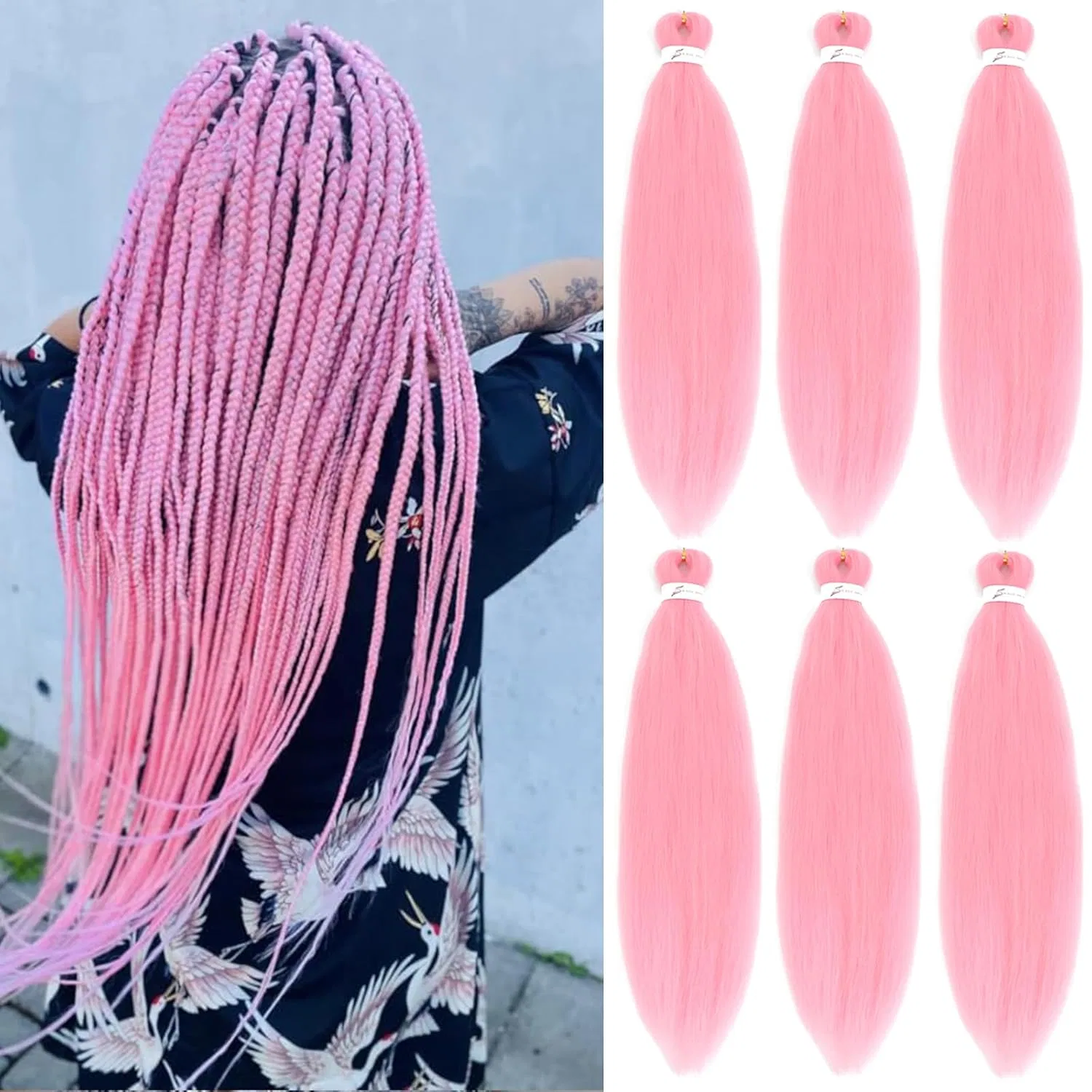 Наращивание волос для плетения Pre Stretched 36 дюймов, 6 упаковок Ssccory, Pink
