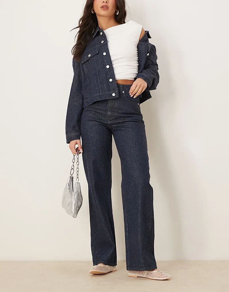 

Джинсы папы с блестками синего цвета ASOS DESIGN
