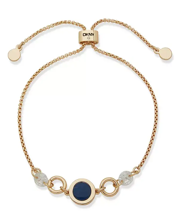 

Браслет-Слайдер с синими звеньями золотистого оттенка с открытой инкрустацией Dkny, navy