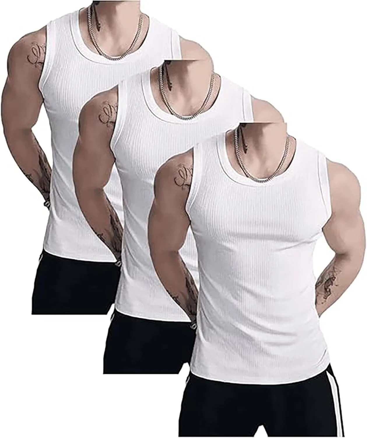 Мужской топ с ребристой вязкой, Fitness Muscle Gym, 3 шт, 3pcs-1
