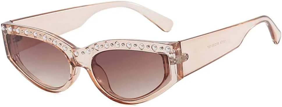 

Солнцезащитные очки UV400 с прозрачными линзами «кошачий глаз» и заклепками, для женщин и мужчин, для бега и занятий спортом на открытом воздухе UYPTK, Champagne Tea