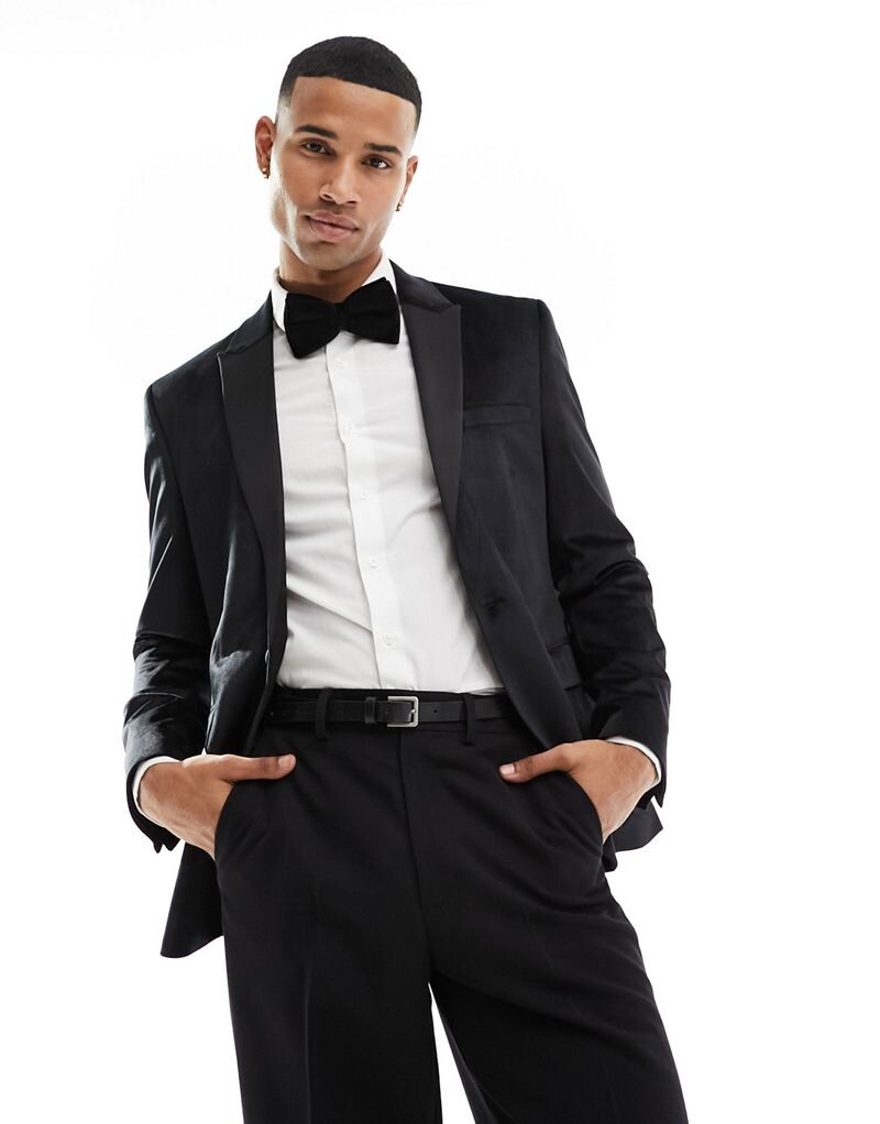 

Черный бархатный пиджак скинни ASOS DESIGN