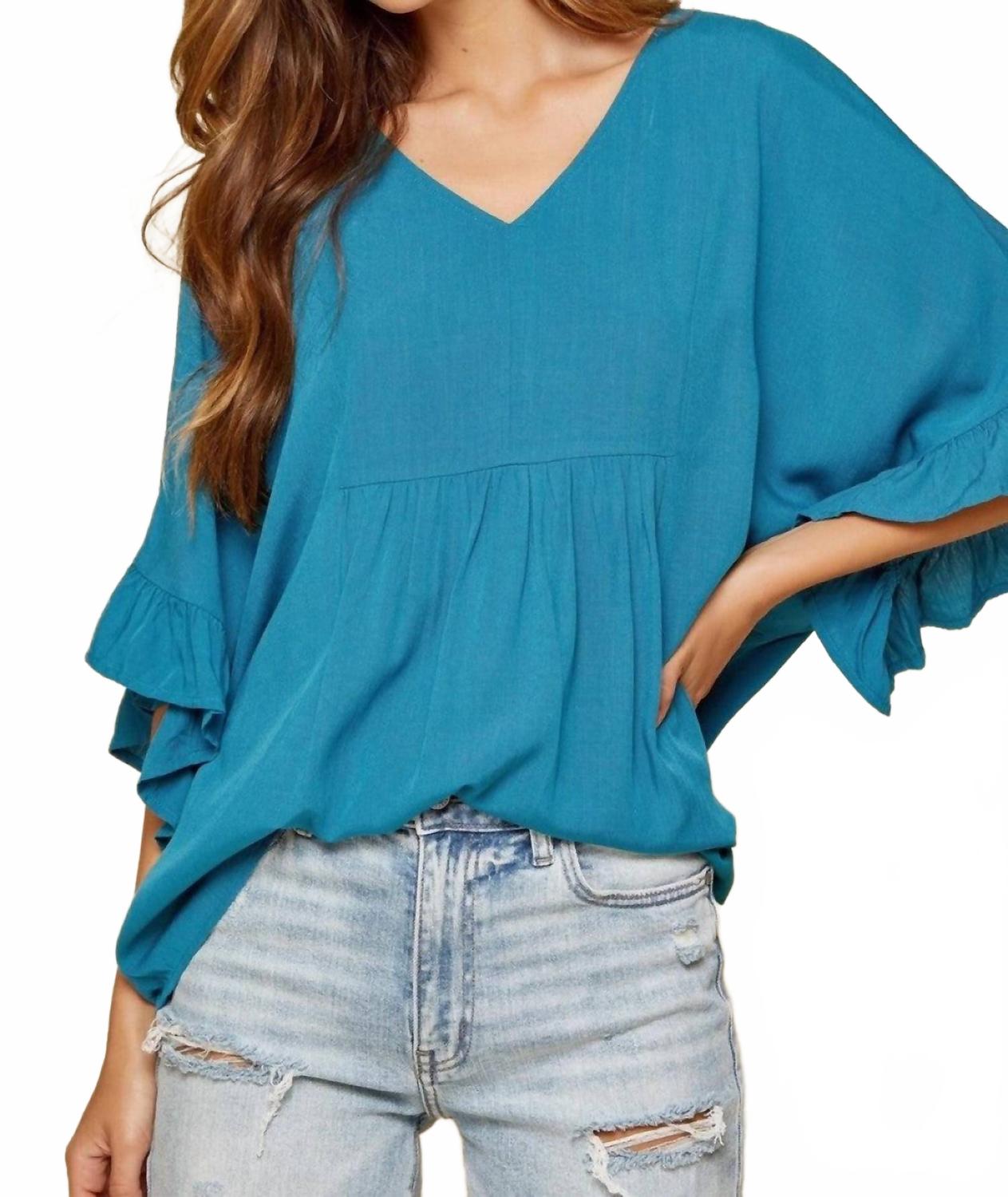 

Топ с оборками на рукавах в цвете морской волны ANDREE BY UNIT, Teal