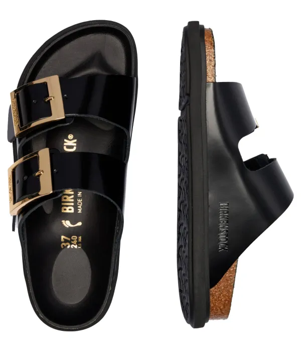 Тапочки из кожи с пряжкой-капелькой Arizona Narrow fit Birkenstock, черный — фото 4