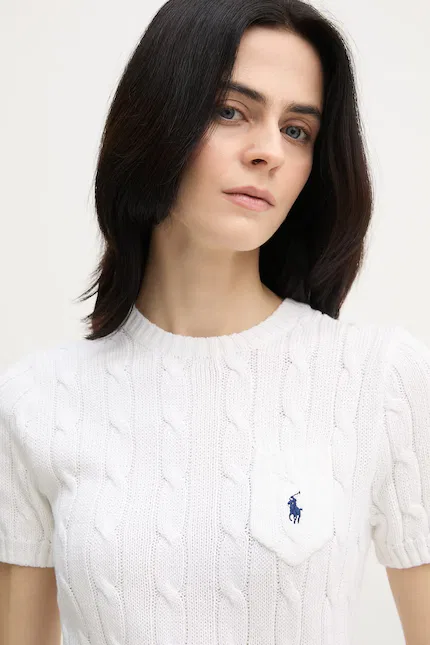 Свитер приталенный с коротким рукавом Polo Ralph Lauren, белый — фото 4