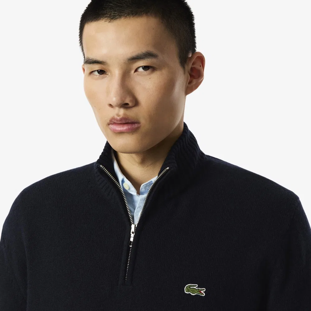 Мужской шерстяной свитер на короткой молнии тёмно-синего цвета от Lacoste — фото 2