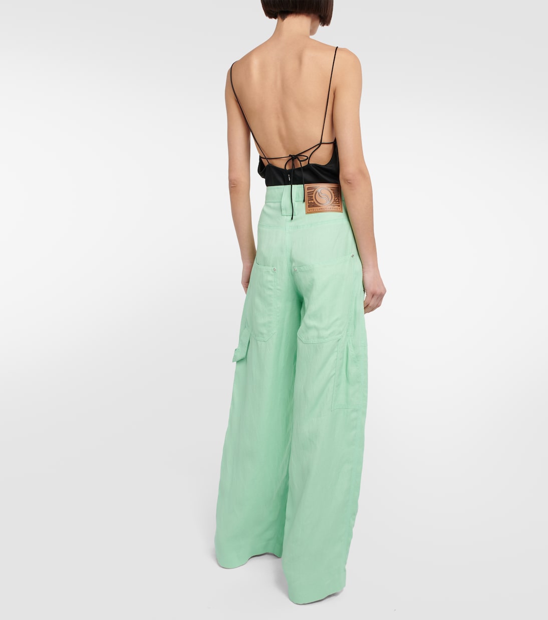 Широкие брюки с высокой талией Stella McCartney, Fluo Mint — фото 3