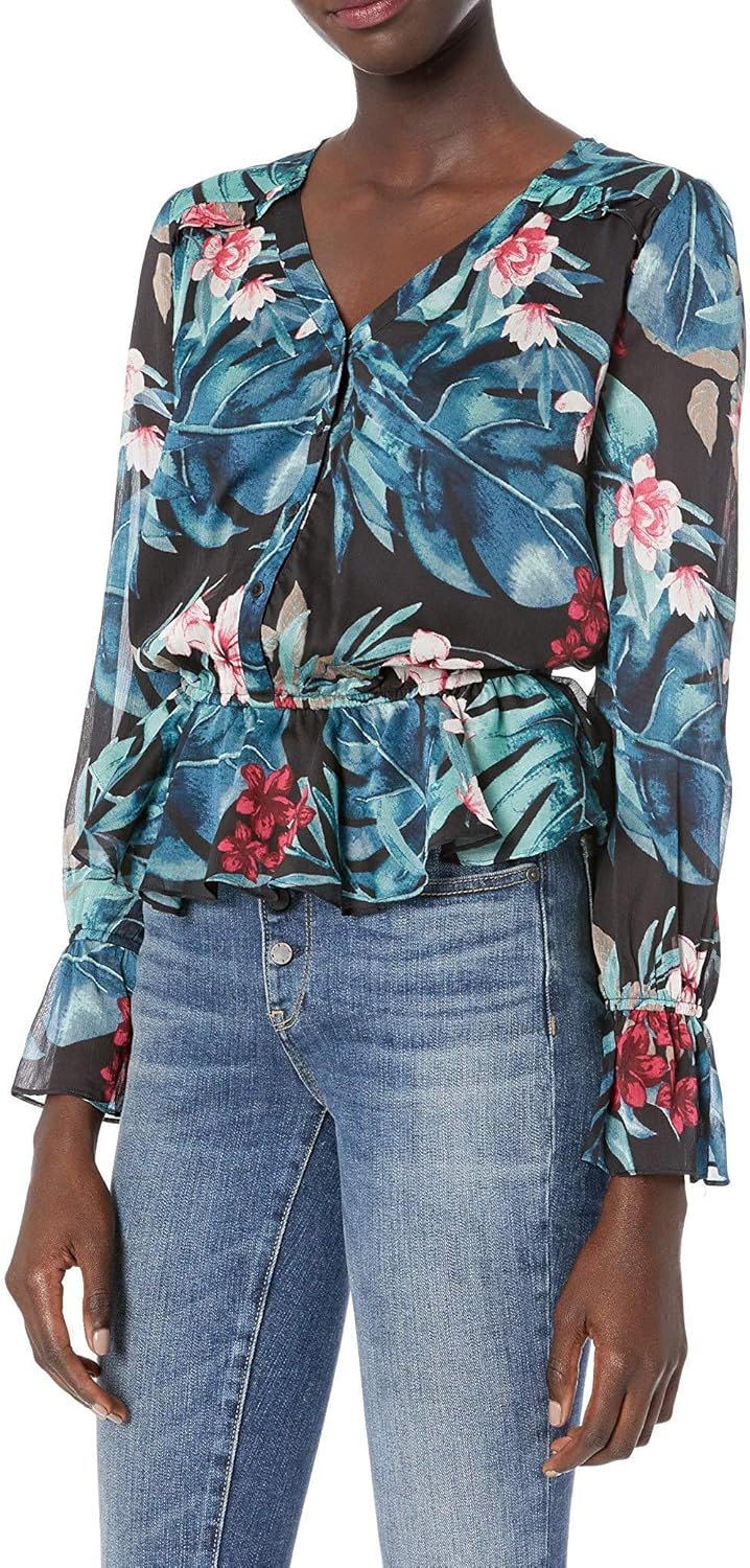 

Женский топ Guess с длинными рукавами Montara и рюшами, Hibiscus Jungle